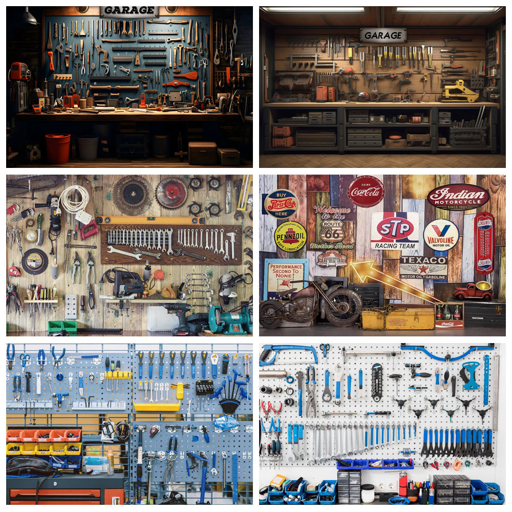 Workshop Tools Background - Fondo de garaje Vintage, herramientas de