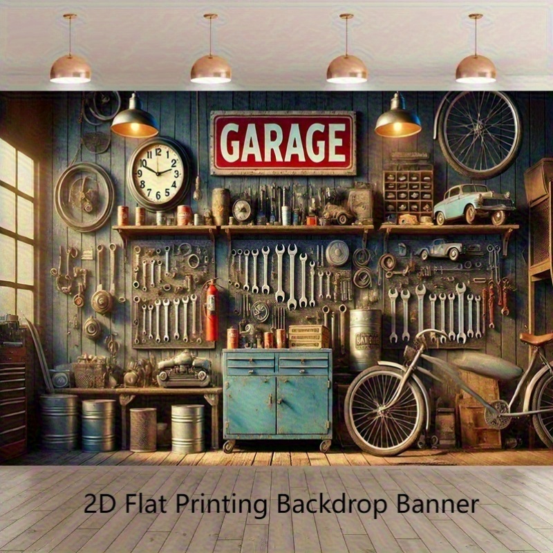 Workshop Tools Background - Pancarta Decorativa para Garaje Industrial, Papel