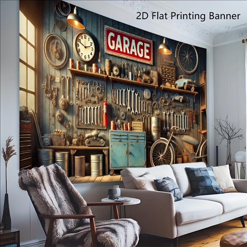 Pancarta Decorativa para Garaj - Workshop Tools Background reseña y precio