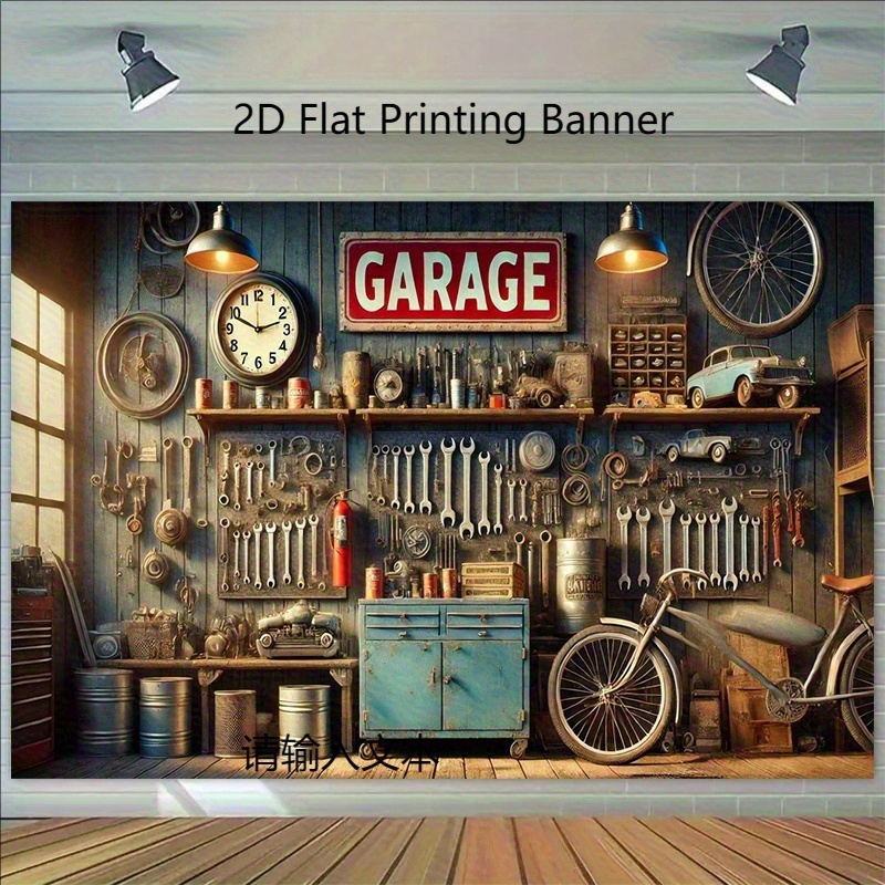 Pancarta Decorativa para Garaj - Workshop Tools Background reseña y precio