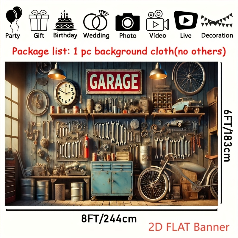 Pancarta Decorativa para Garaj - Workshop Tools Background reseña y precio